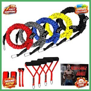 15-Piece Heavy Duty Resistance Bands Set 20-40lbs Fitness Equipment